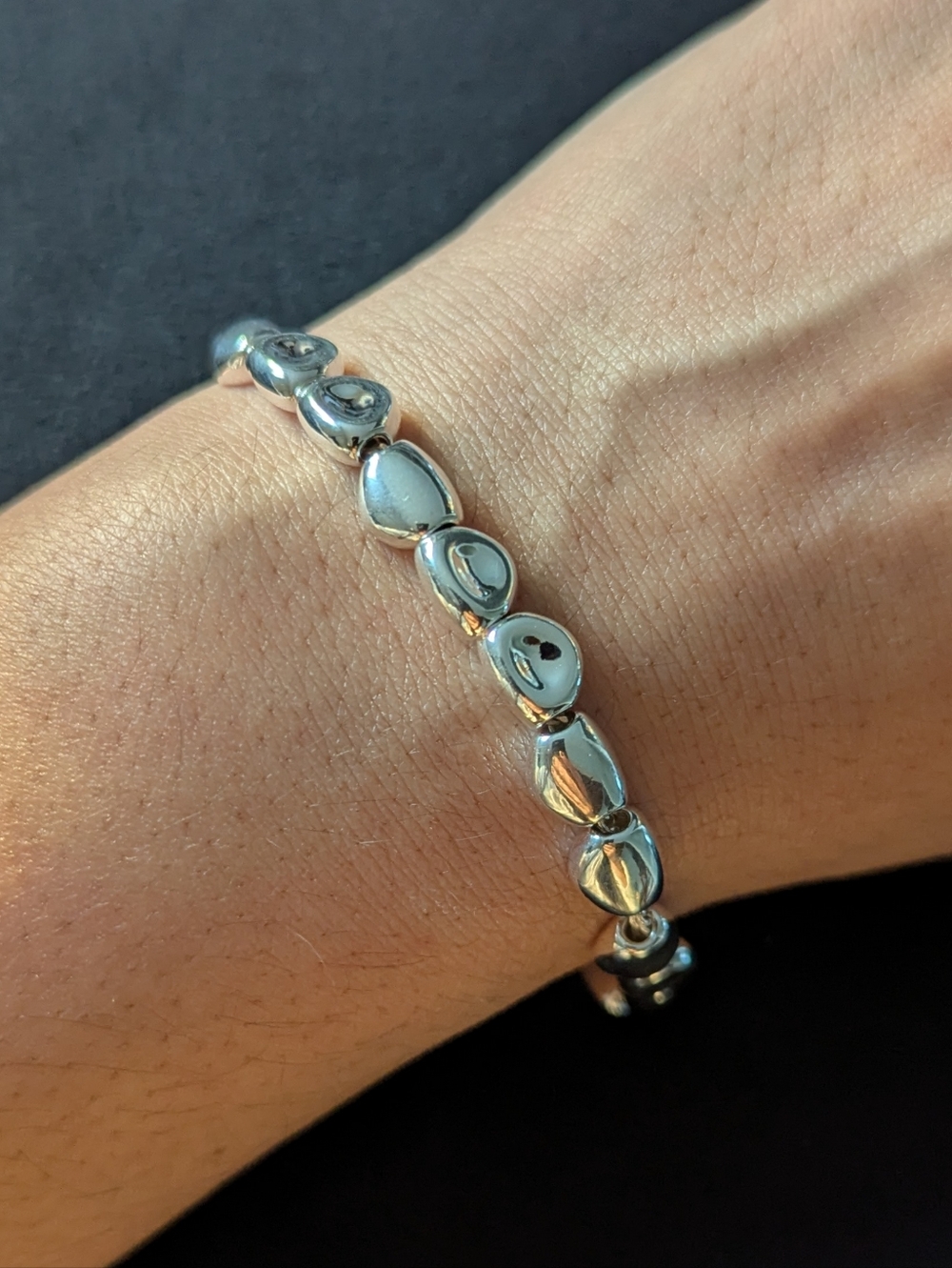 925 Solid Sterling Silver Beaded Bangle Bracelet Minimalist Quiet Luxury Pebbles